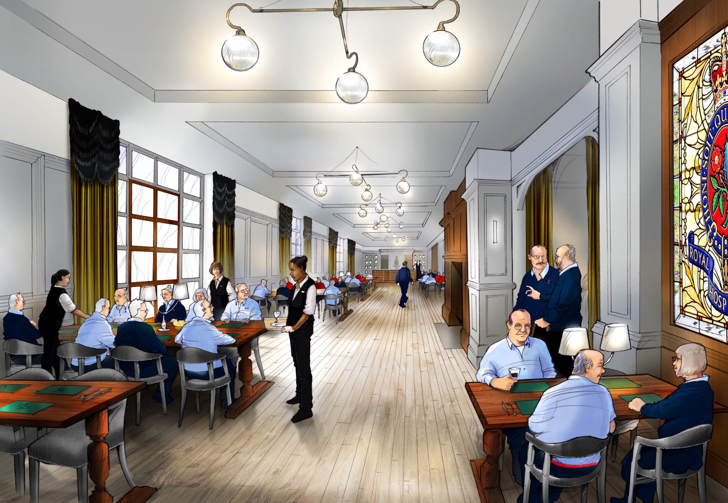A new dining hall in the Long Wards will re-create the traditional Great Hall experience for Infirmary residents